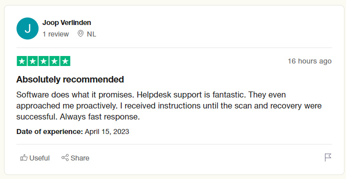 a users review on how remo recover helped him to recover files deleted by robocopy/mir command from trustpilot