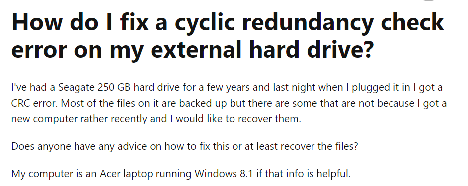 how-do-I-fix-a-cyclic-redundancy-check-error-on-my-external-hard-drive-user-query-on-reddit