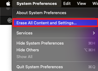 erase all content and setting to reset mac