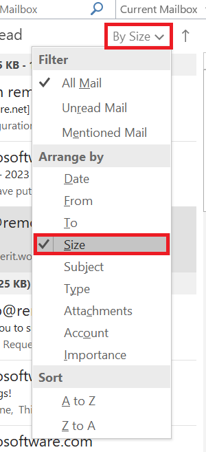 filter-outlook-mail-by-size