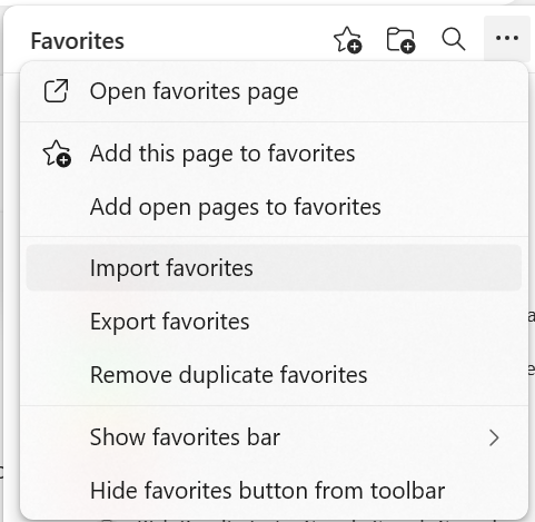 Click on Import Favorites to Edge