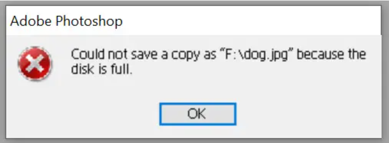 file could not save error on photoshop