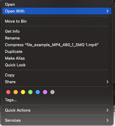 Select MP4 file and Choose open with option