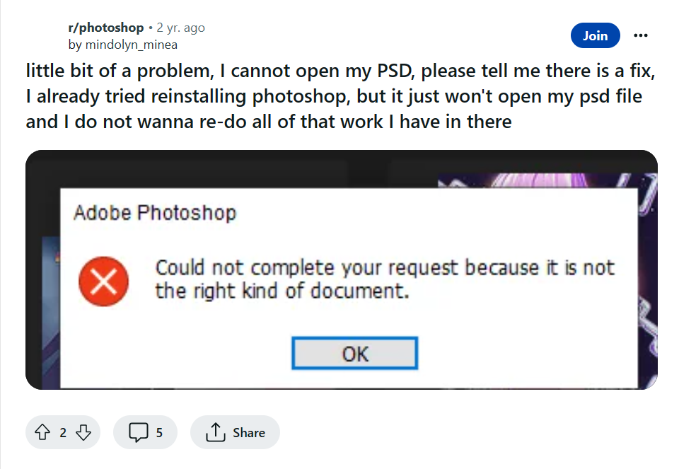 psd not opening in photoshop