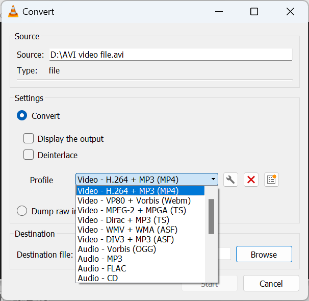  Under Profile, select MP4 option