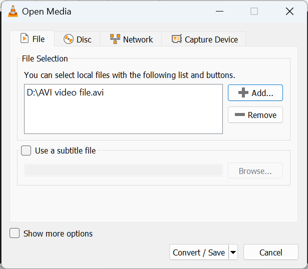  Add corrupt AVI video file and chose Convert option