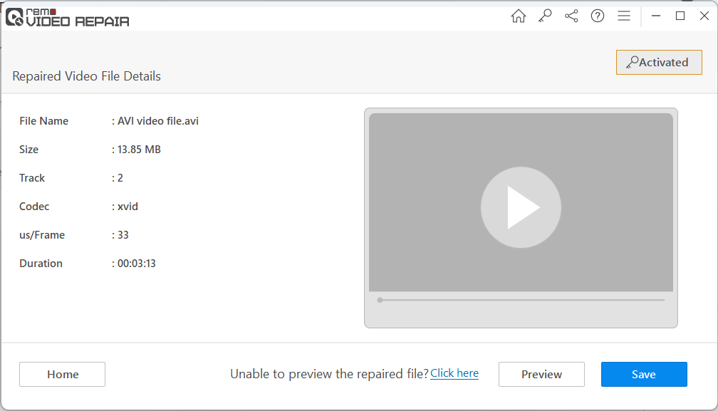 Repairing corrupt AVI file completed 