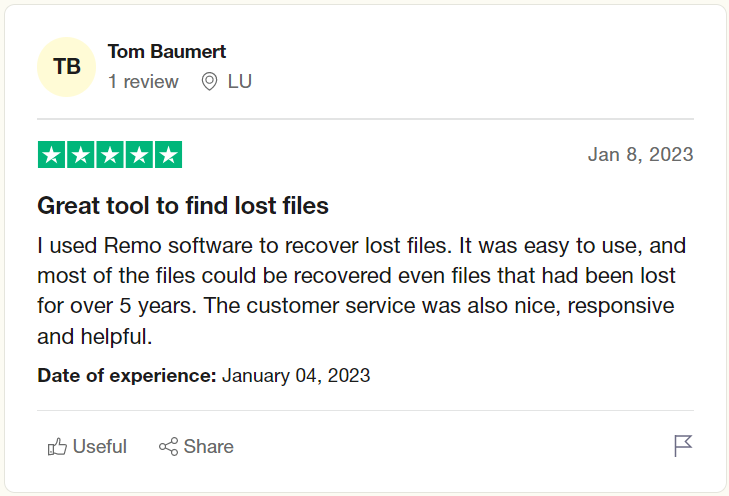 user review on remo recover after recovering hidden files from winmend folder
