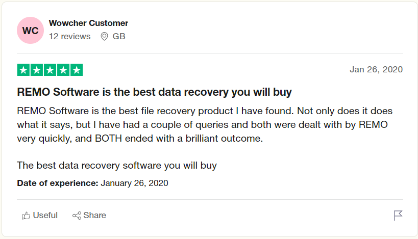 user review on trustpilot after recovering deleted files on Windows 11