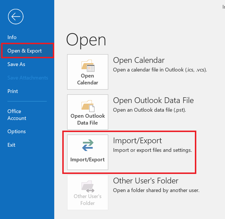 select-outlook-import-export-option
