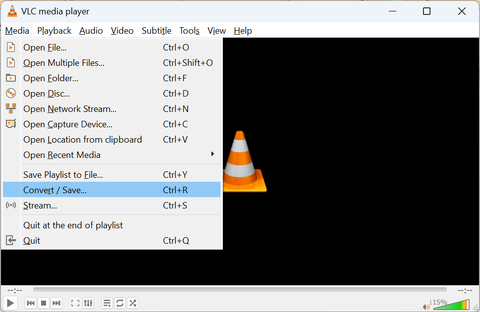 Go to Convert/Save option in VLC