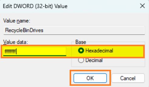 type the hexadecimal value to find-where is recycle bin on usb