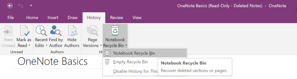 recover deleted oennote files from the onenote notebook recycle bin