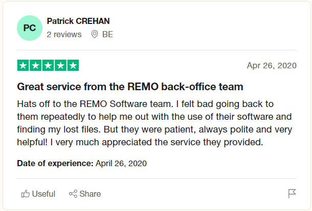 user review on remo file recovery tool after recovering lost excel files