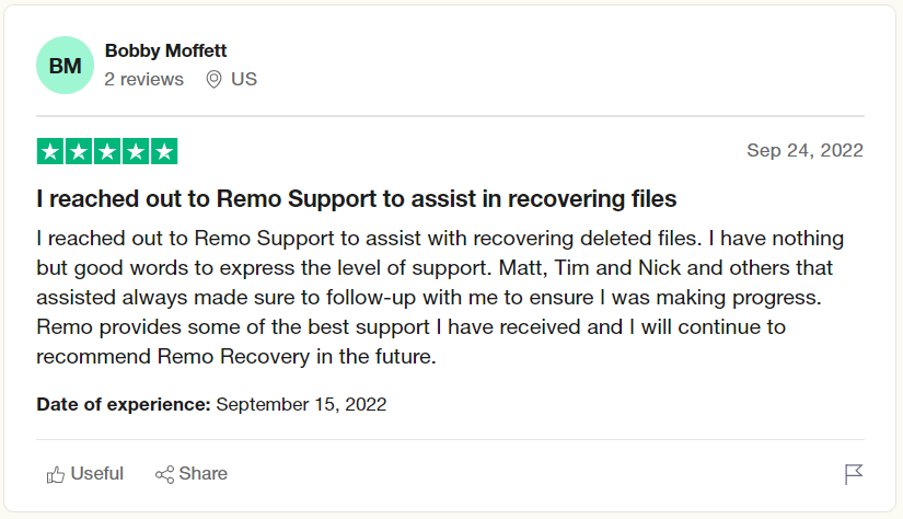 user review on trustpilot after recovering deleted hidden files from windows pc