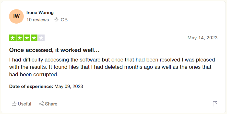 user review on trustpilot after recovering files deleted by avast