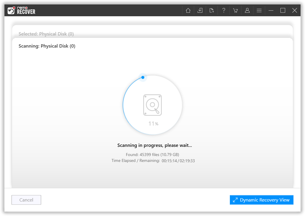wait for quick scan to completed and click on dynamic recovery