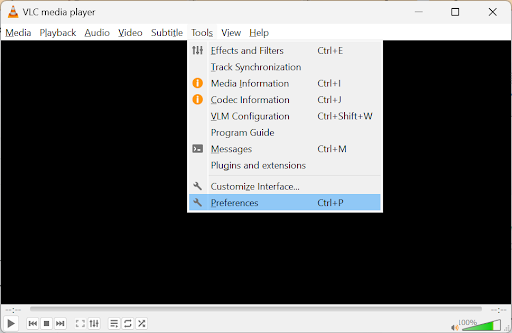 choose preferences in VLC