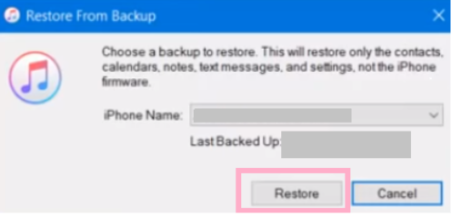 click on restore