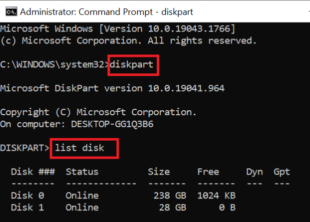 type list disk