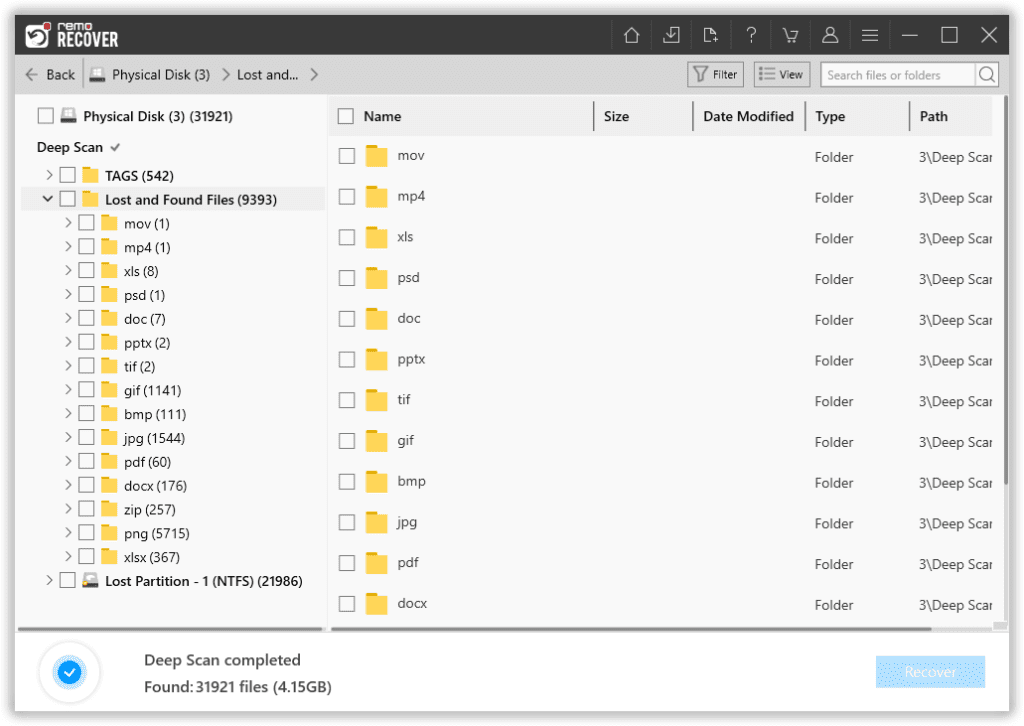 List of all the recovered files and folders will from the selected drive will get displayed on your screen.