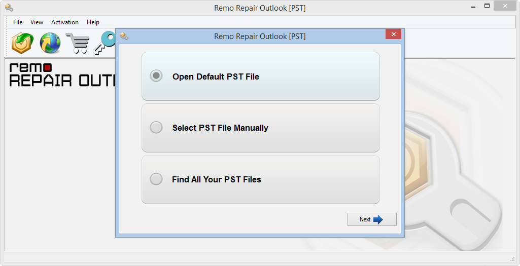 main screen of Remo Repair Outlook PST