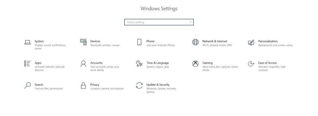 open settings on windows