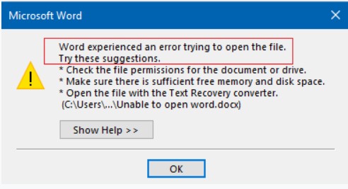 word file not opening error