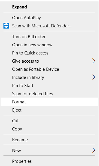 Select the format option