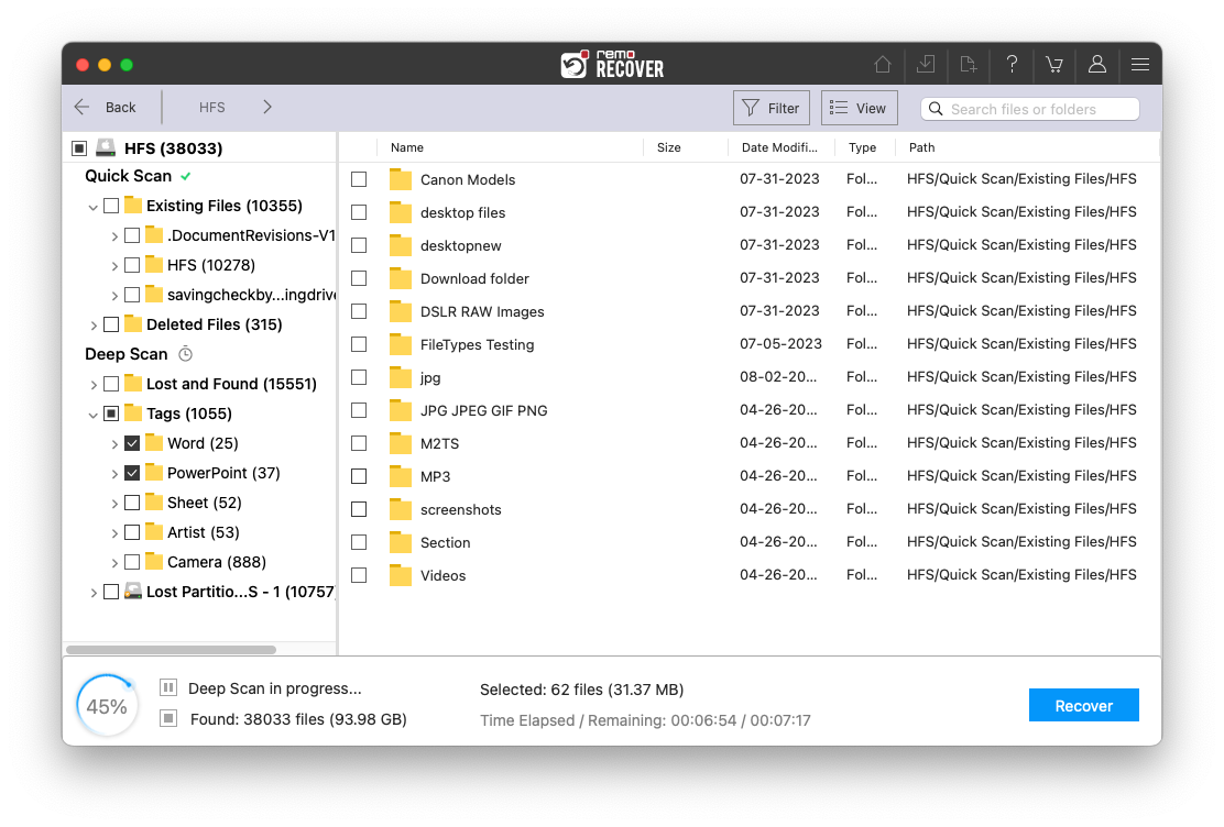 list of recoverable files