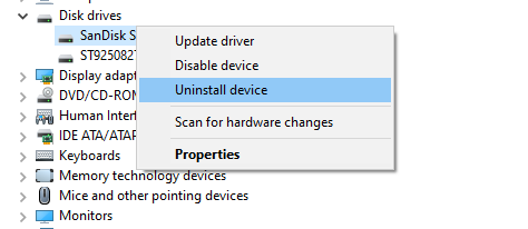 uninstall the disk drives