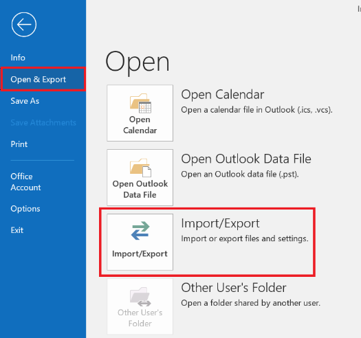 select-outlook-import-export-option