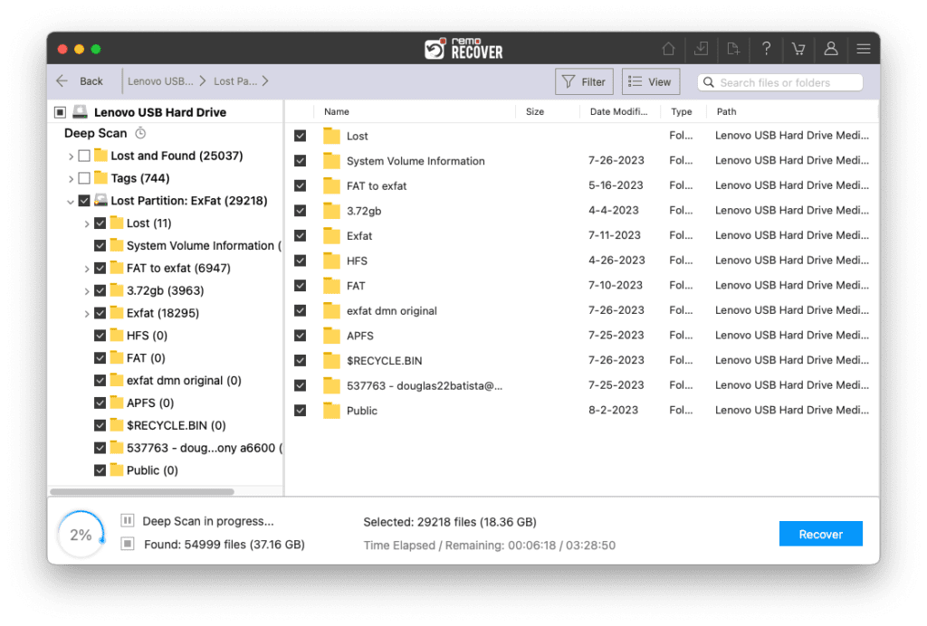 locate the recovered files and folders