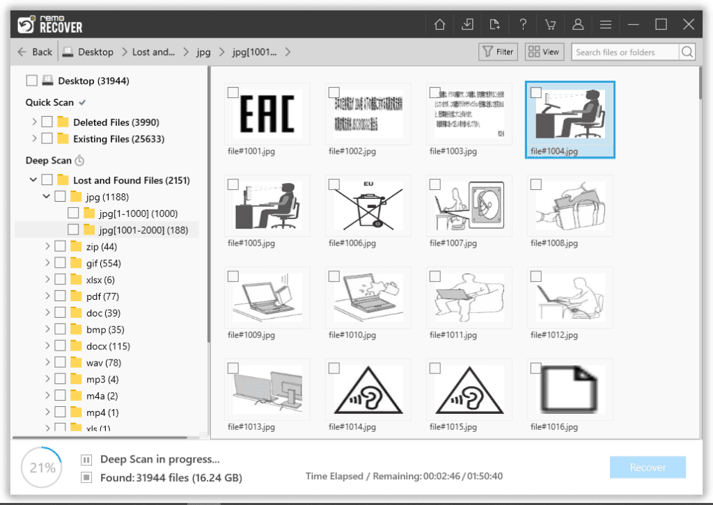 preview the folders and files that were recovered from the selected location.