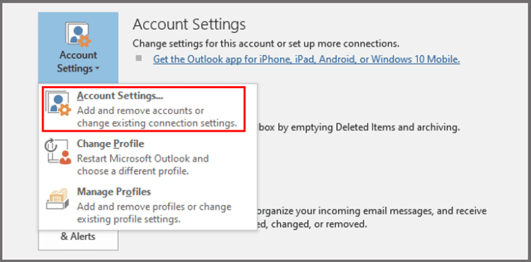 select account settings from the drop down