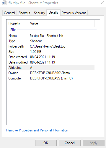 Click on the Details tab