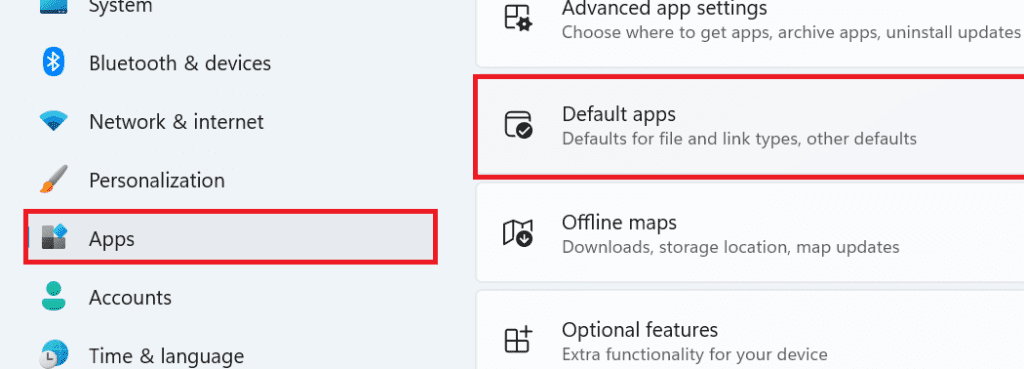 Use default apps to set Outlook as default email client