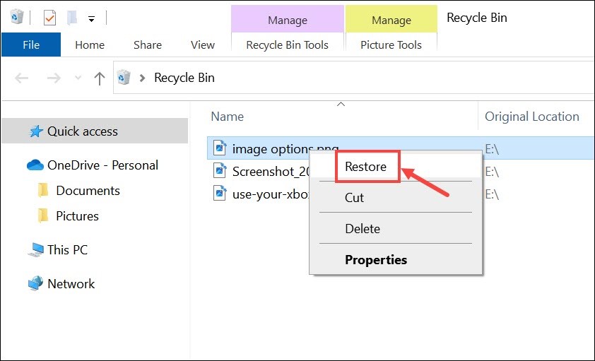 click on restore button to recover files
