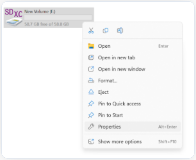 click on properties option from the deop down menu