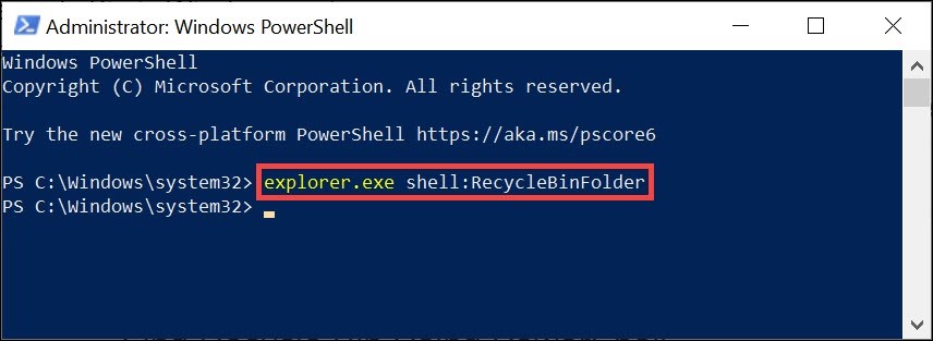 find recycle bin using powershell