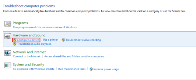Click on Troubleshoot Hardware