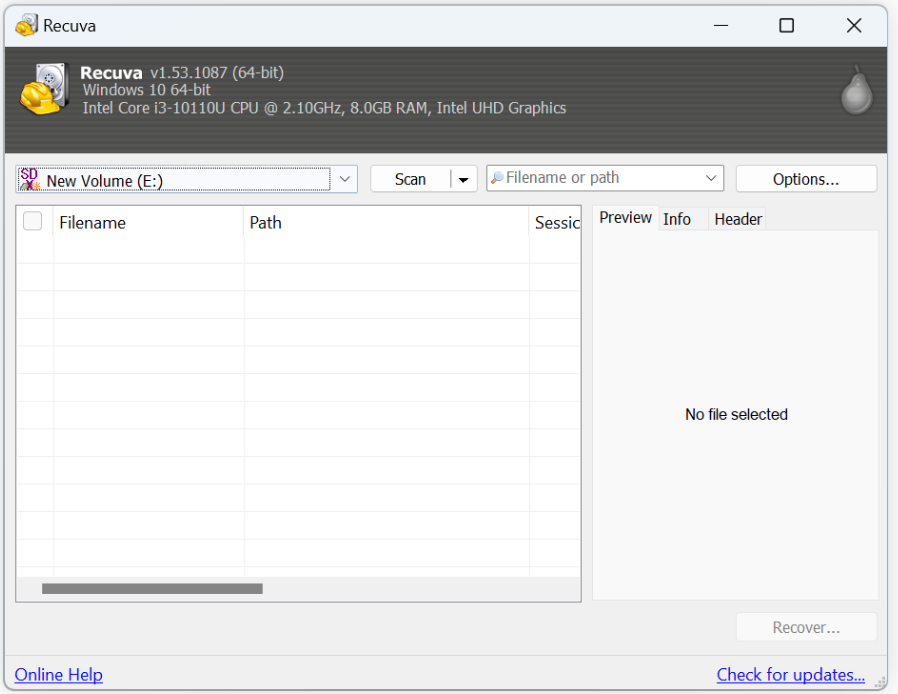 Launch Recuva application
