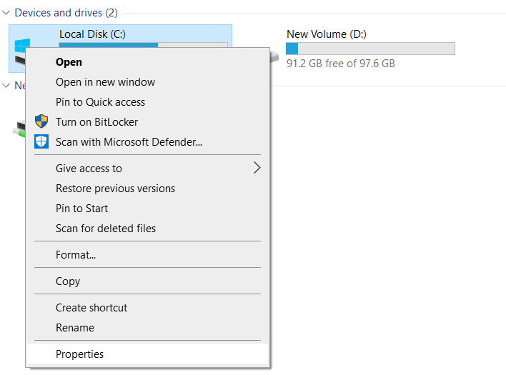 right-click and select the hard drive