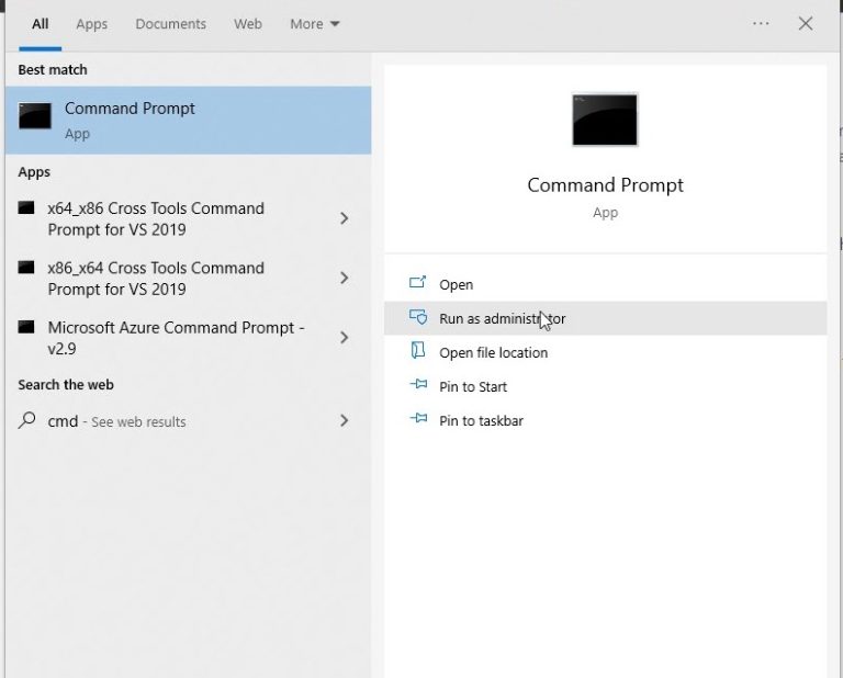 open command prompt as administrator