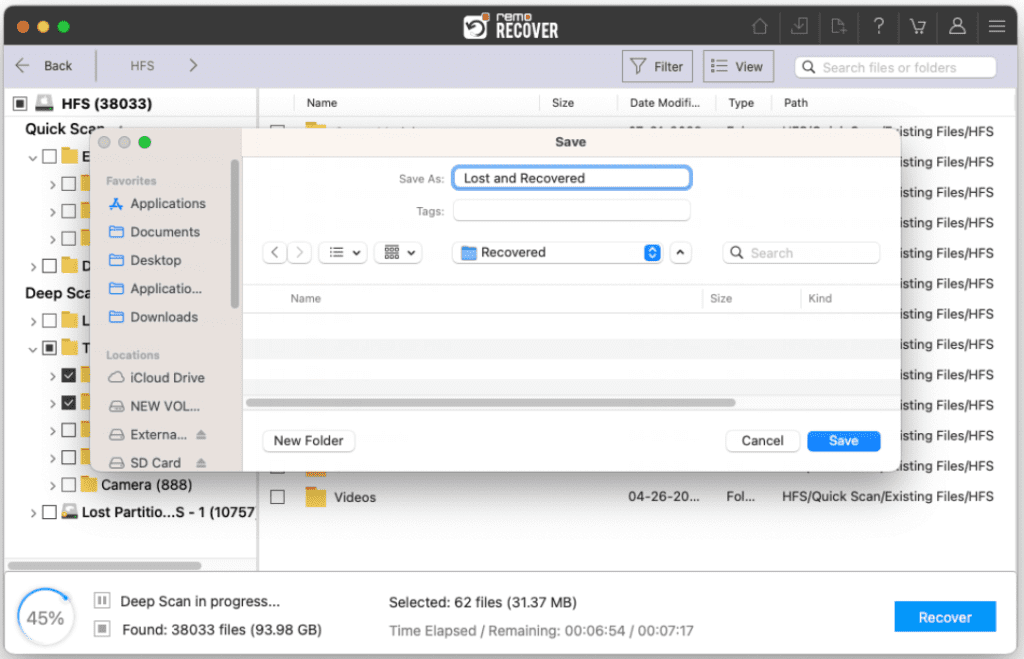 list of all recovered files and folders from mac SD card