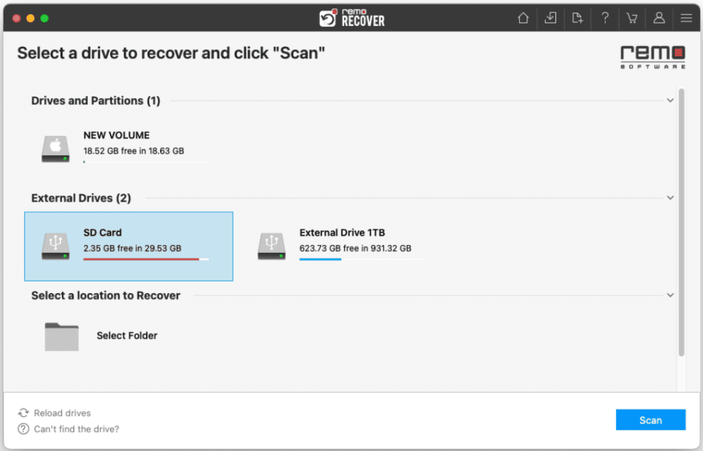 Select the SD Card from where you want to recover data