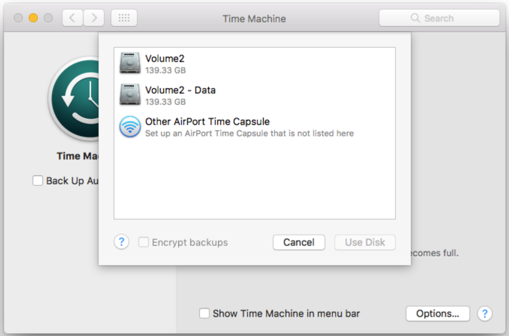 Select the Time Machine Disk