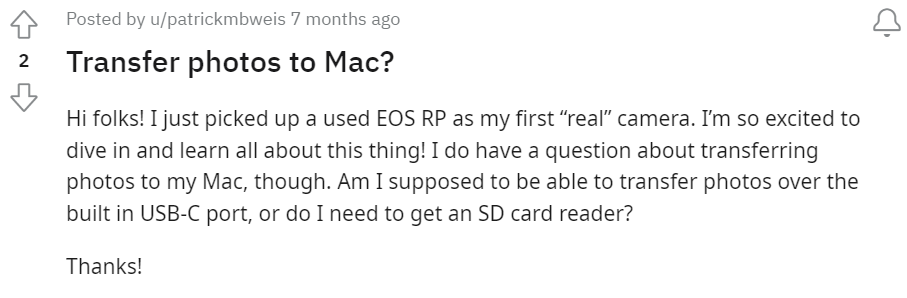 user query on transfer camera photos to mac