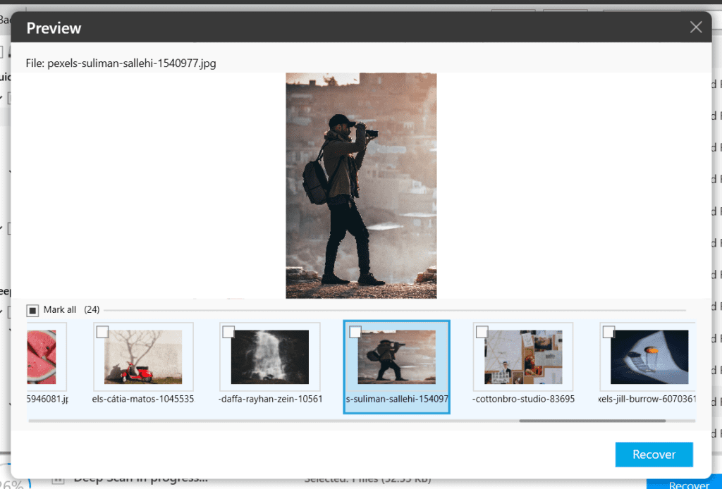 preview the recovered data from SD card