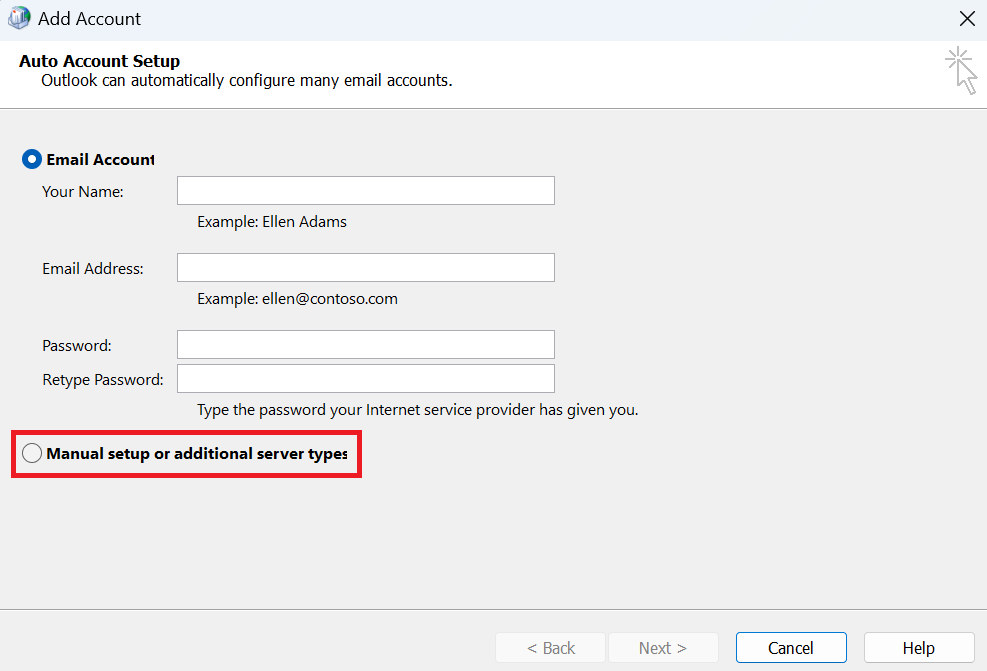 start setting up your email account with Outlook